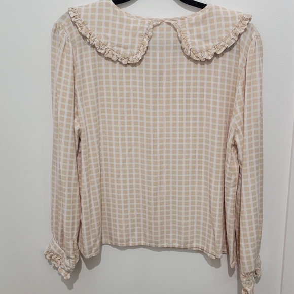 CLEO WOMEN PETER PAN COLLAR GINGHAM PULLOVER LONG SLEEVE BLOUSE - Picture 6 of 11